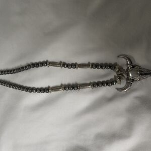 Silver Beaded Necklace with Bull Head Pendant